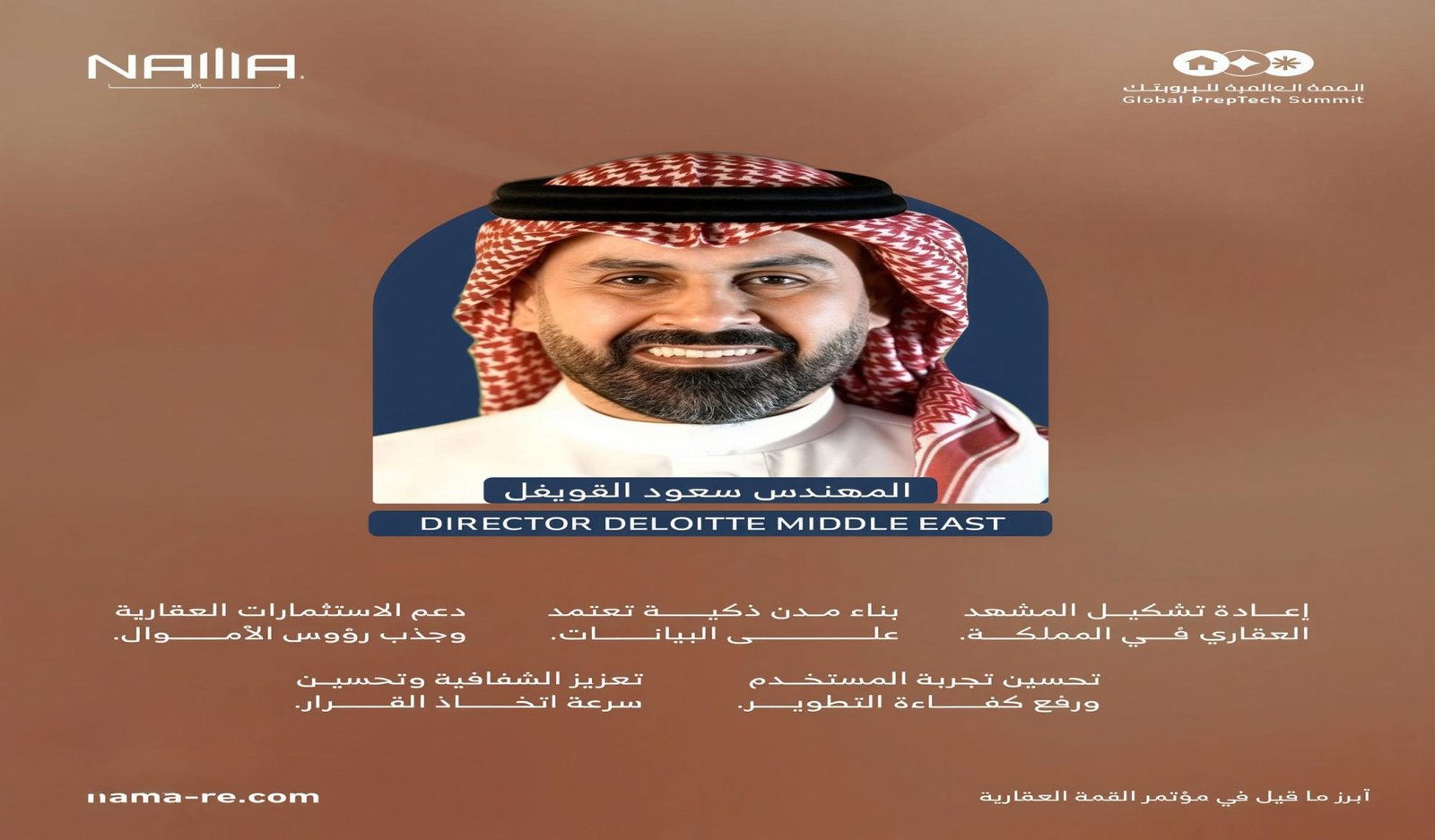 Eng. Saud Al-Quwaifel, Director at Deloitte Middle East, presenting at the Global PropTech Summit.