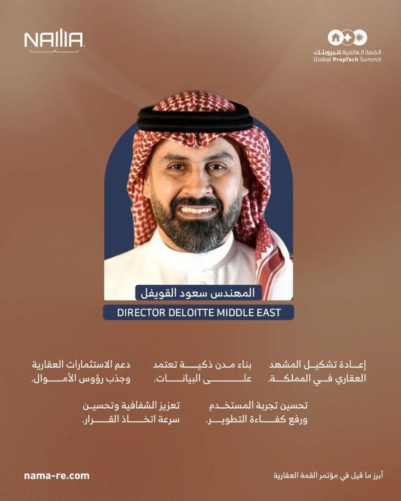 Eng. Saud Al-Quwaifel, Director at Deloitte Middle East, presenting at the Global PropTech Summit.