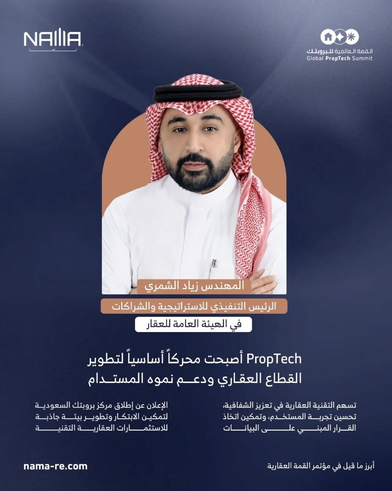 Eng. Ziad Alshammari speaking about PropTech and real estate innovation at the Global PropTech Summit